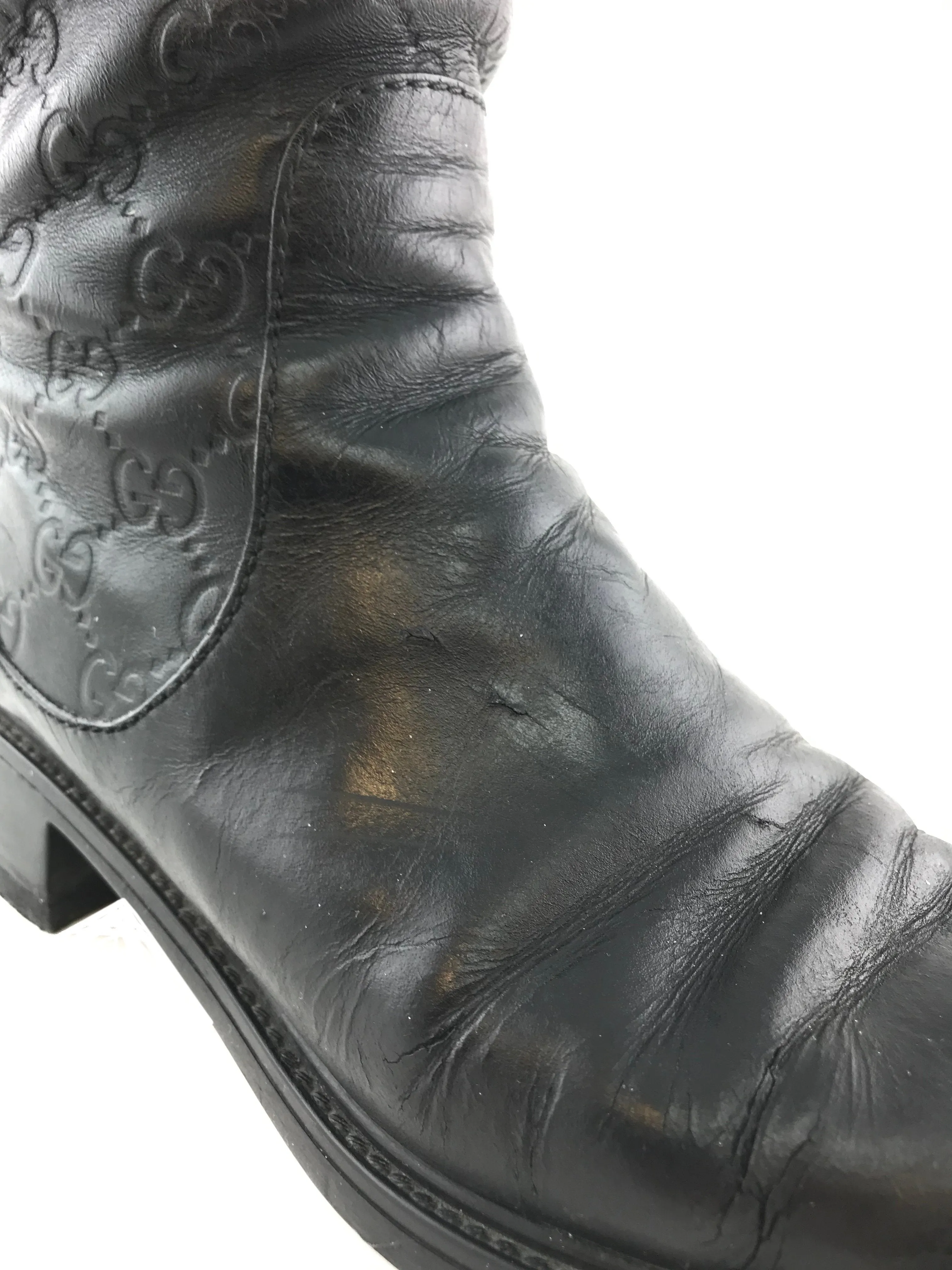 Gucci Monogram GG Embossed Leather Ankle Boots Size 9.5