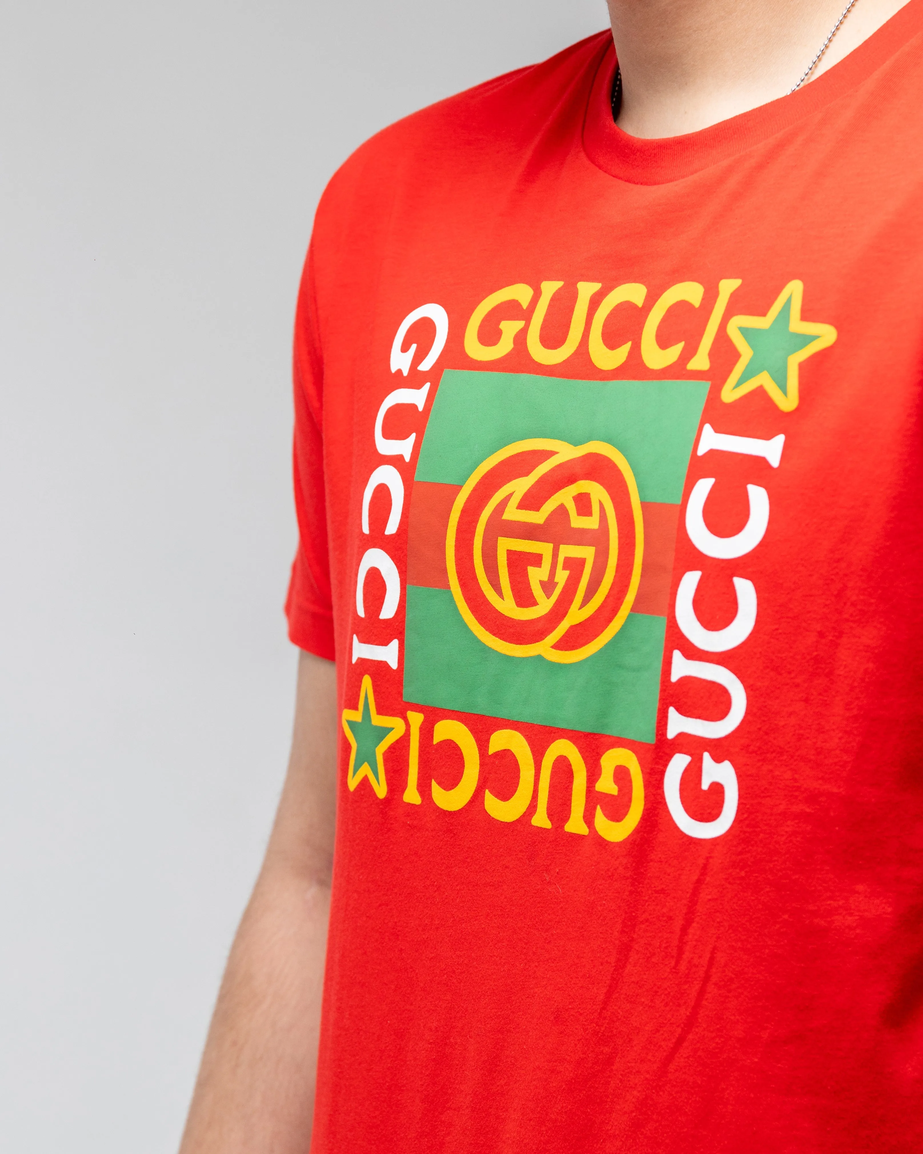 GUCCI RETRO RED GREEN LOGO SHORT SLEEVE UNISEX RED