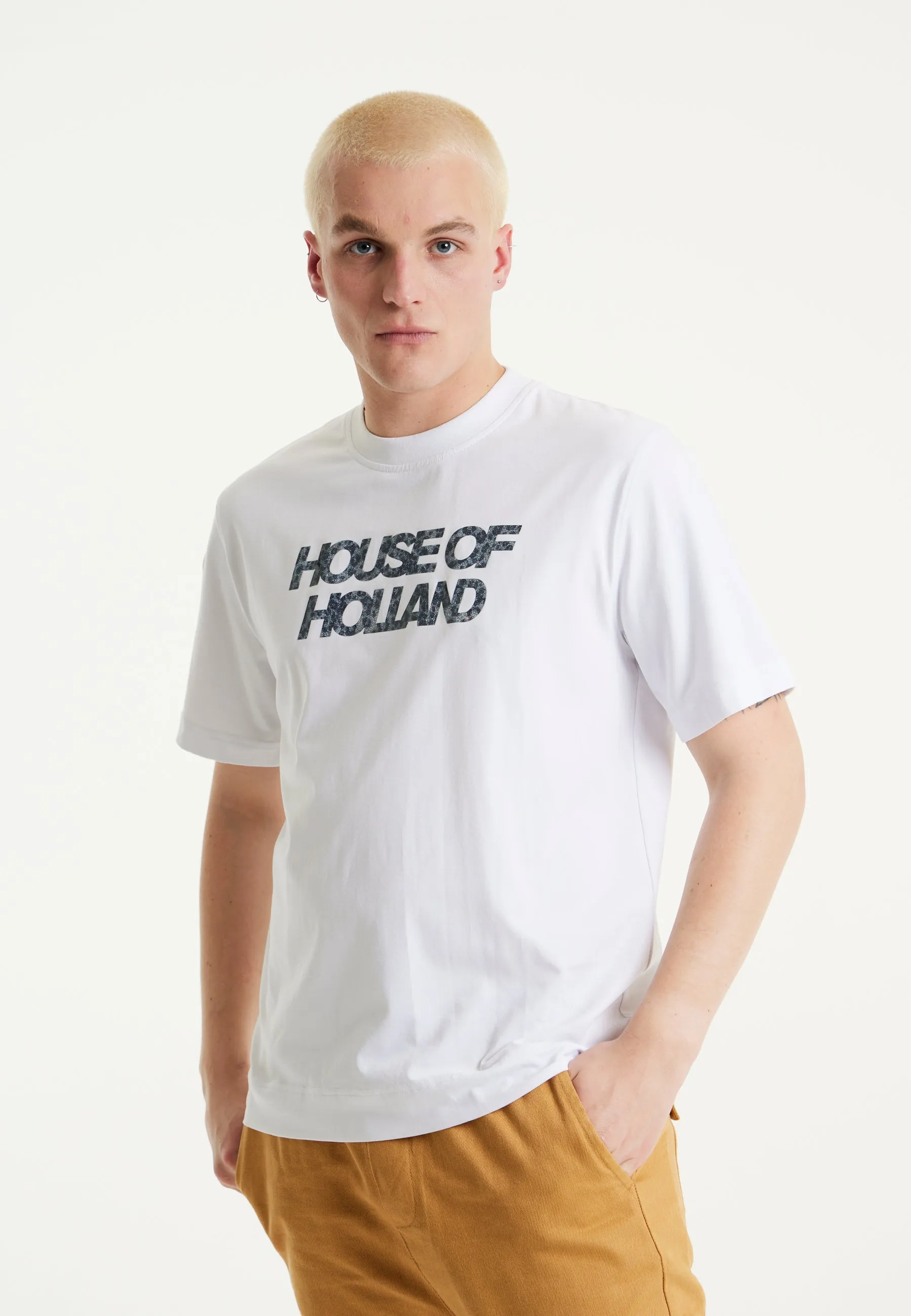 House of Holland White Laser Cut Transfer Printed T-shirt With A Shimmer Animal Detail