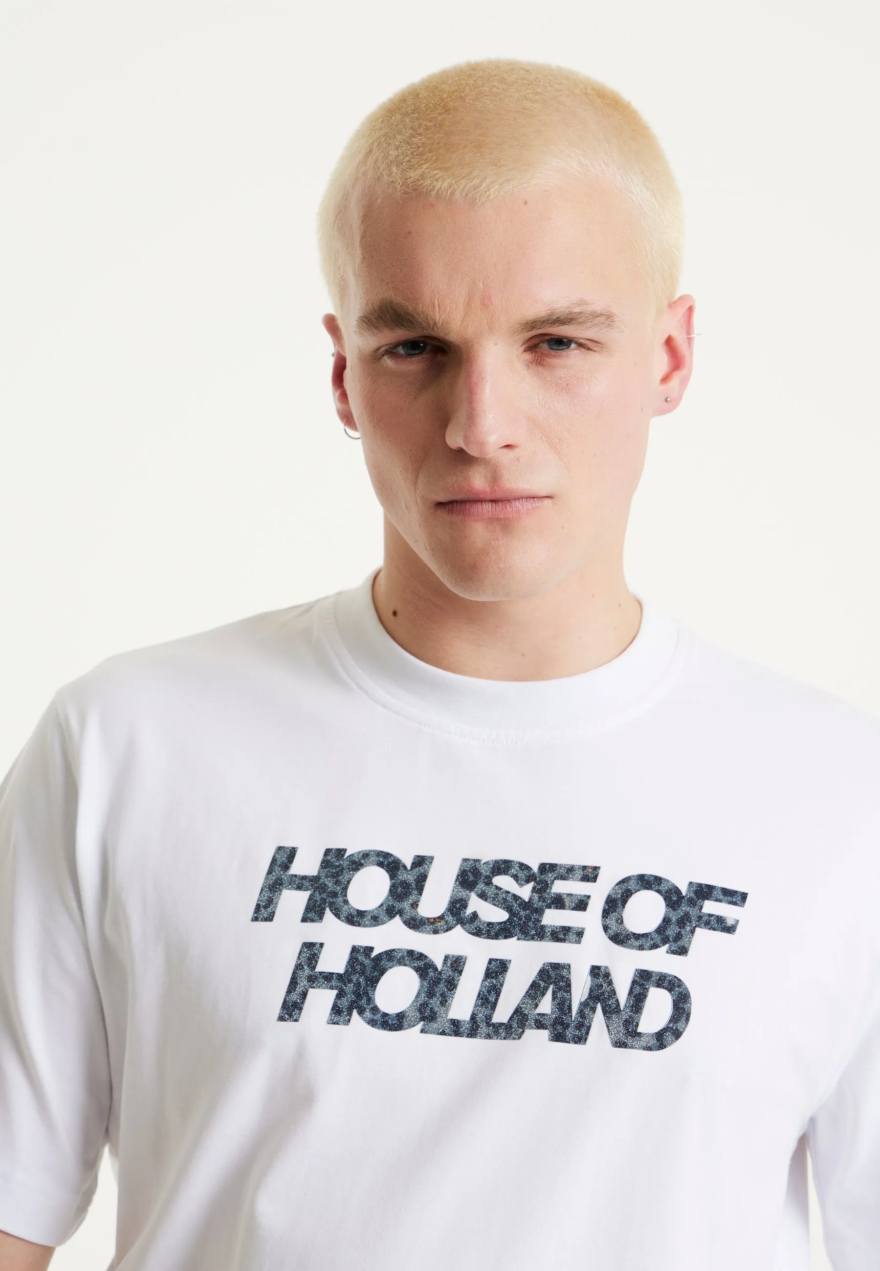 House of Holland White Laser Cut Transfer Printed T-shirt With A Shimmer Animal Detail