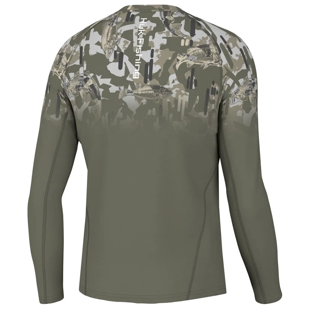 Huk Mens Icon Apex Vert Fade Performance Fishing Shirt - Moss Green