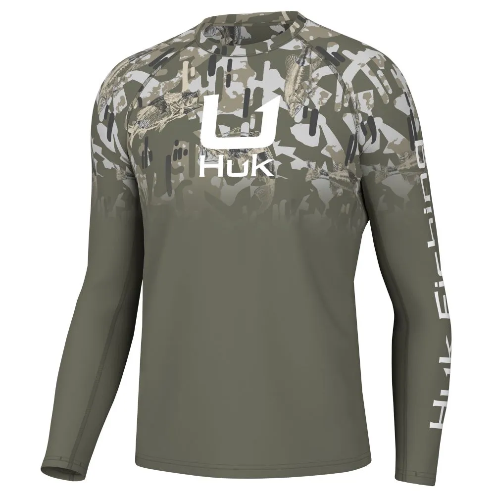 Huk Mens Icon Apex Vert Fade Performance Fishing Shirt - Moss Green