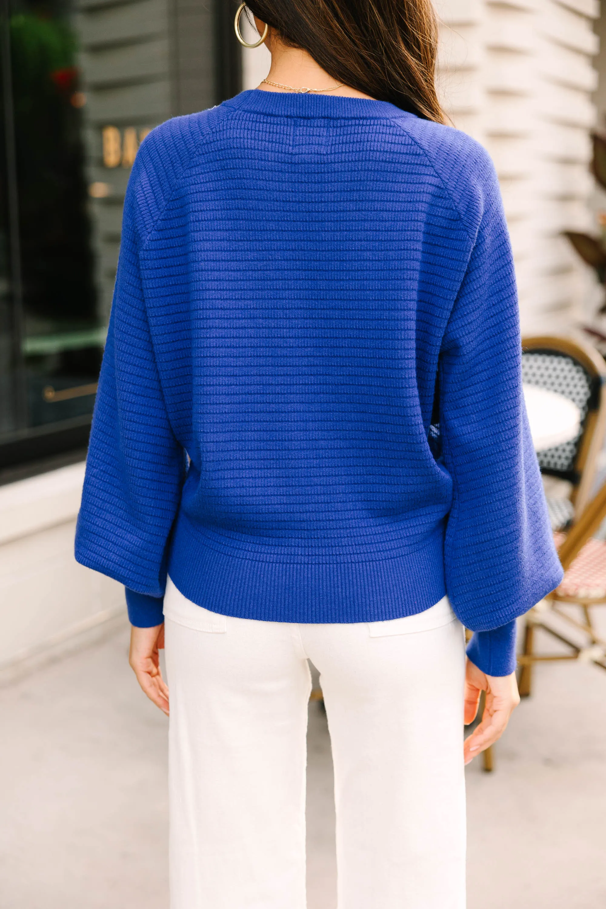 In The Works Royal Blue Ribbed Sweater