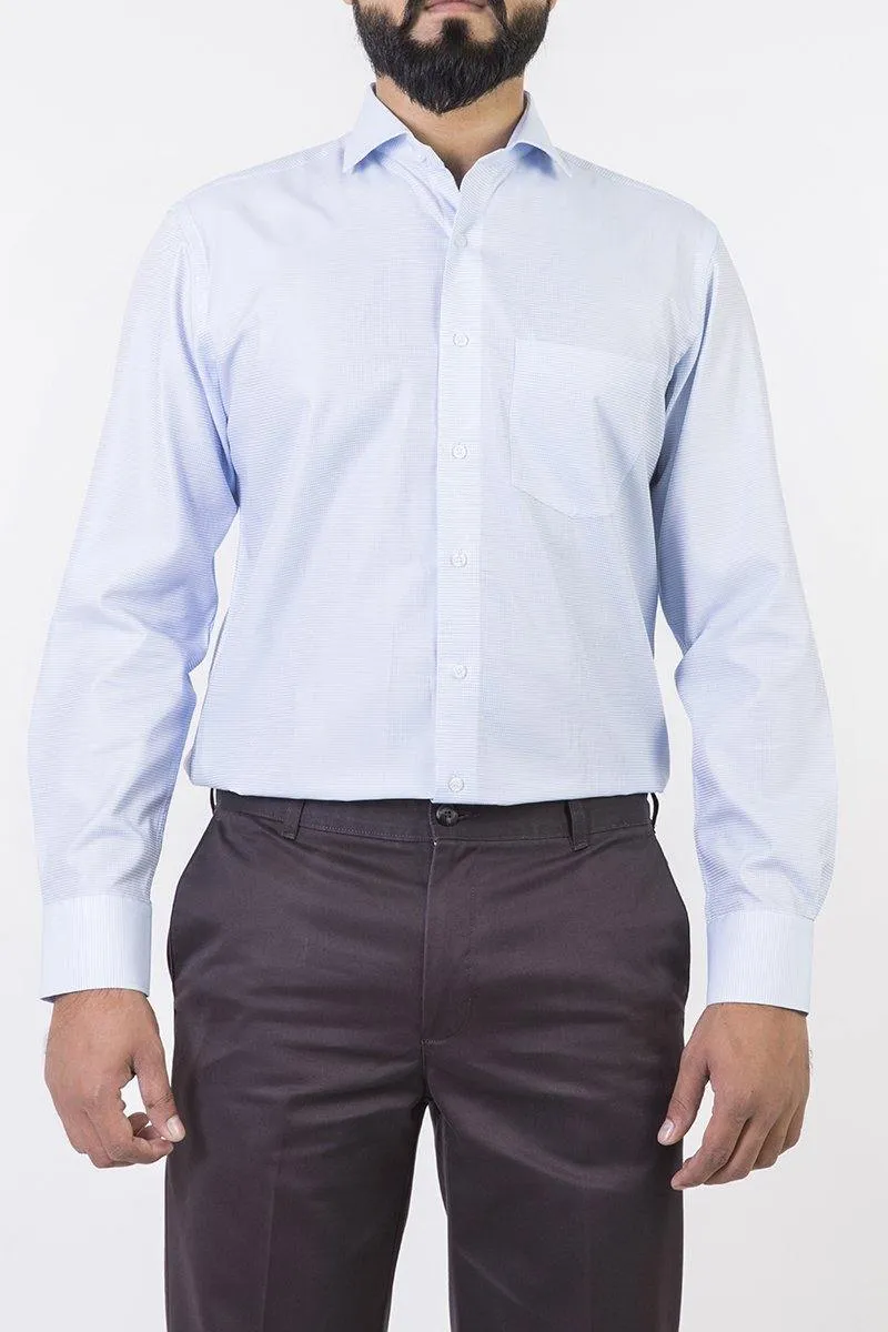 Light Blue Checks Cotton Formal Mens Dress Shirts