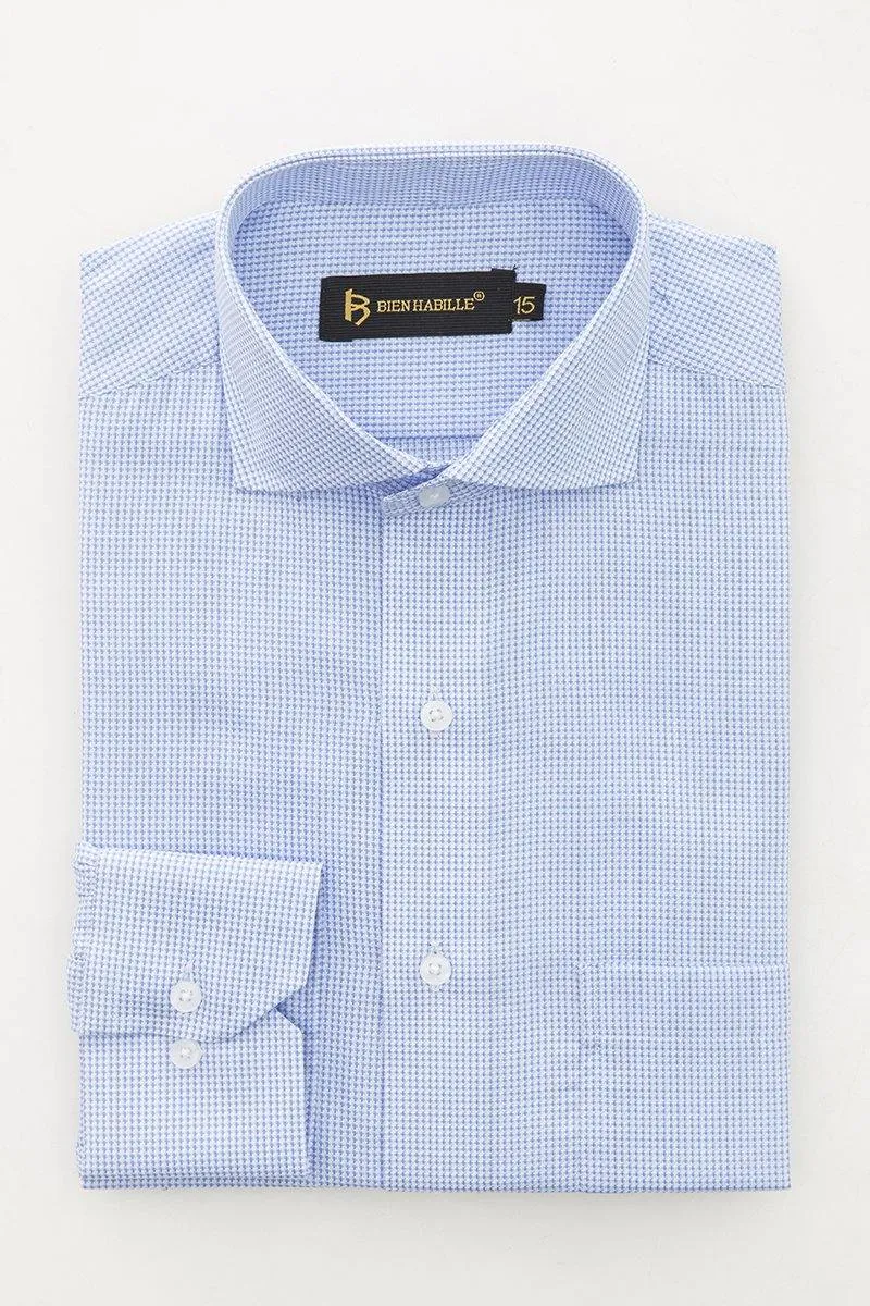 Light Blue Checks Cotton Formal Mens Dress Shirts