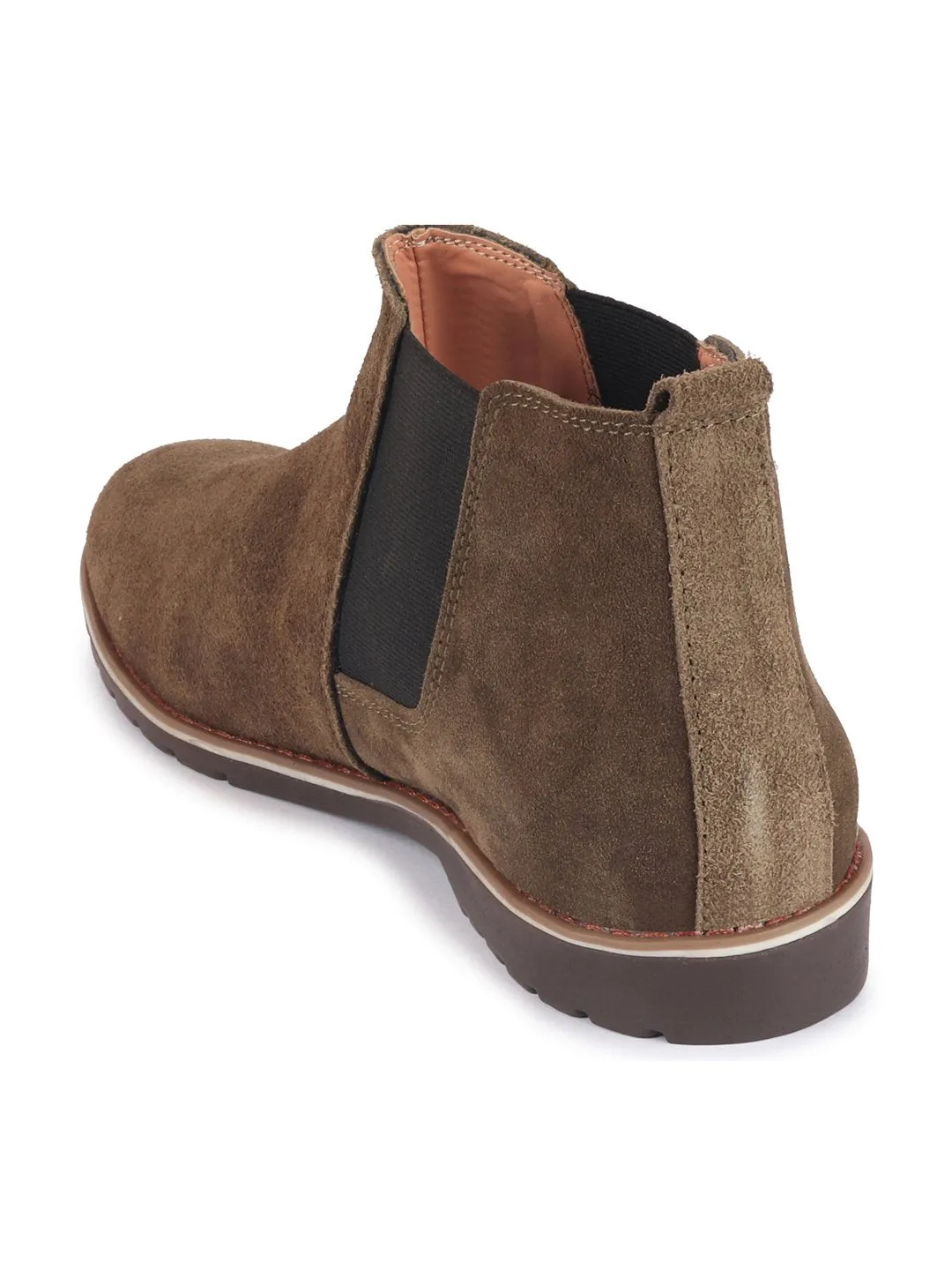 Men Olive Casual Suede Slip-On Boots