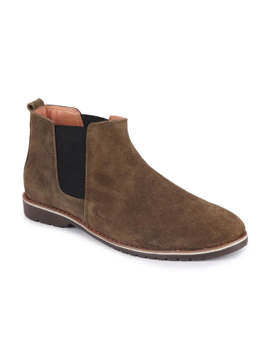 Men Olive Casual Suede Slip-On Boots