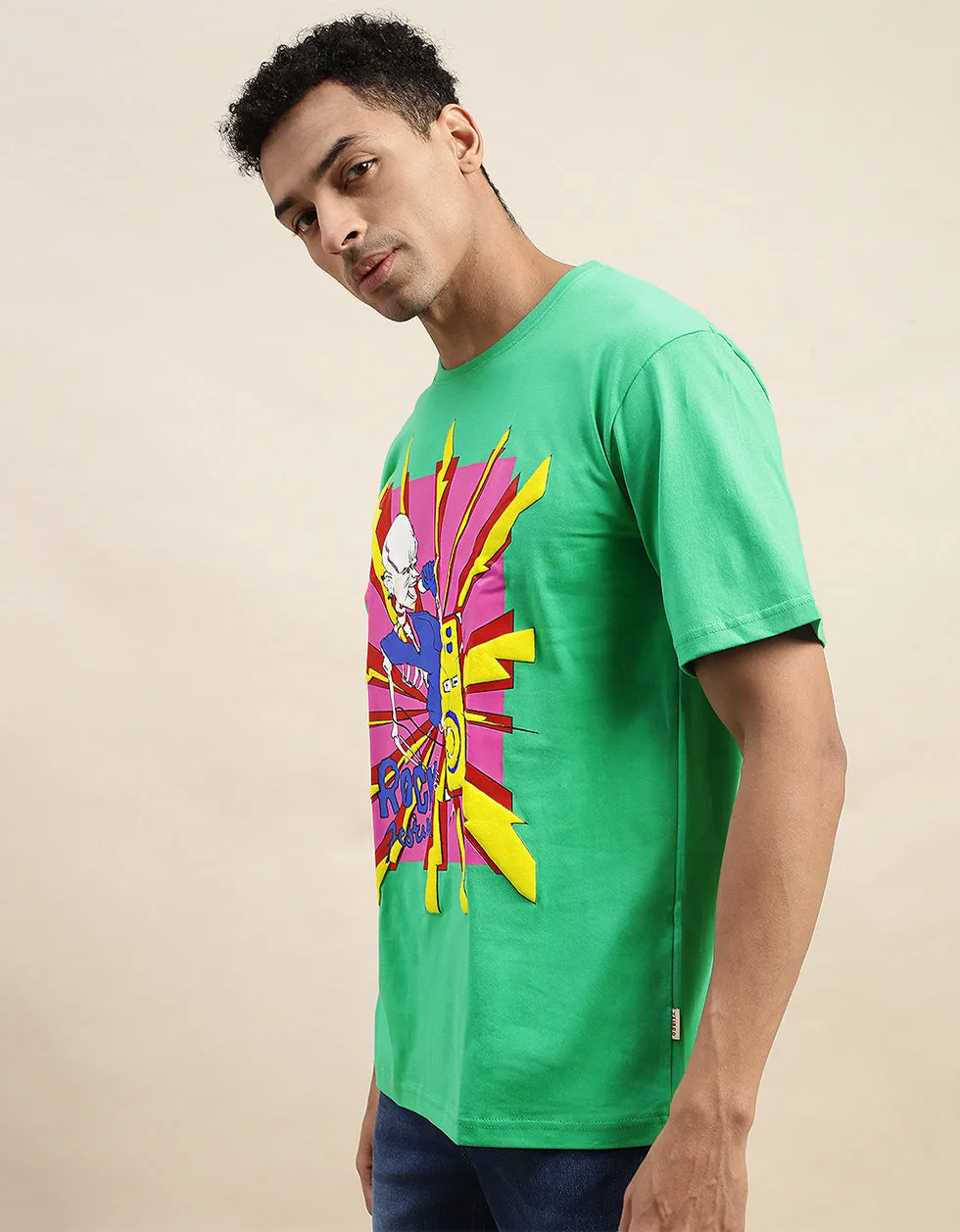 Mint Green Punk Oversized Chest Graphic Printed Tshirt