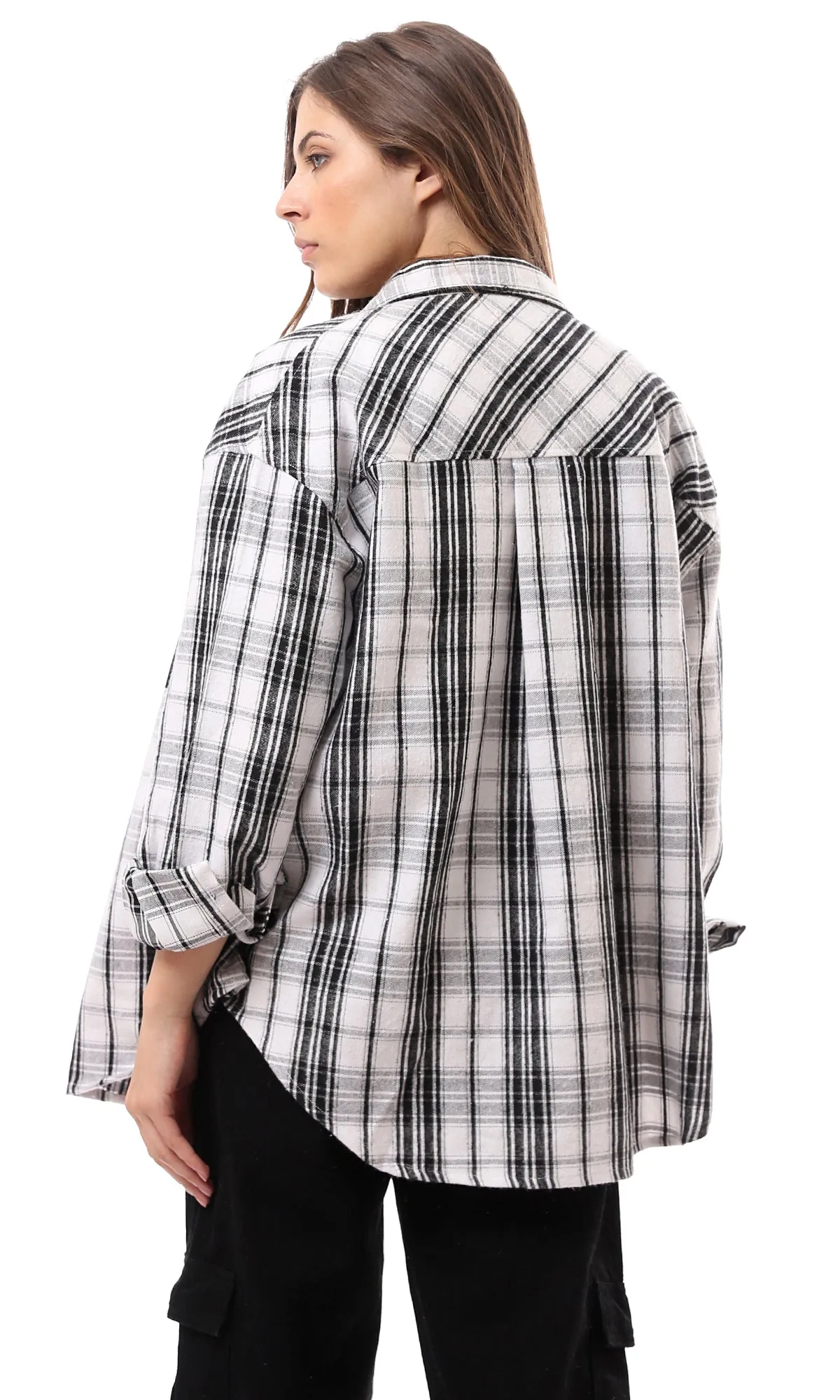 O172733 Bi-Tone Tartan White & Black Wool Shirt