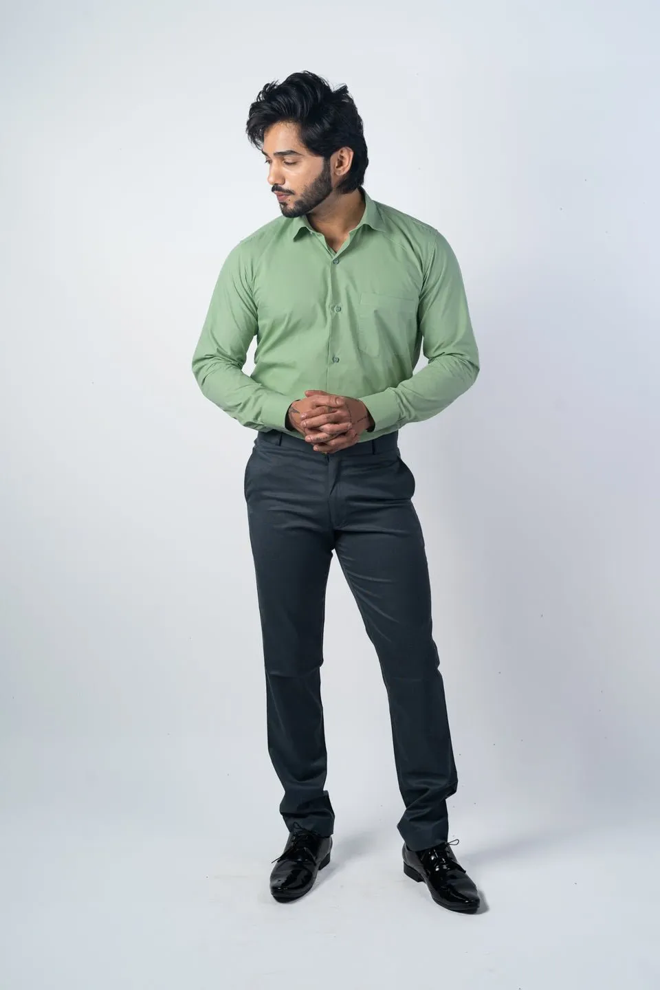 Pista Green Color Lycra Twill Cotton Shirt For Men