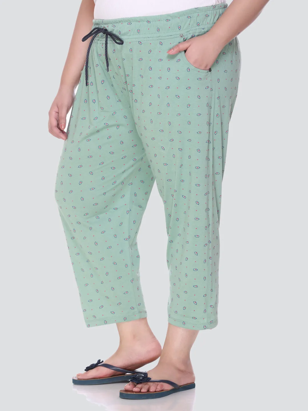 Plus Size Capri For Women - 3/4 Printed Pyjama - Pistachio