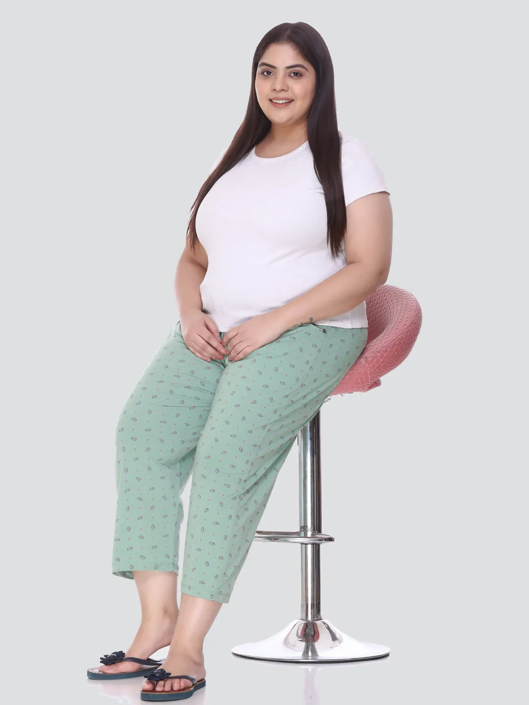 Plus Size Capri For Women - 3/4 Printed Pyjama - Pistachio