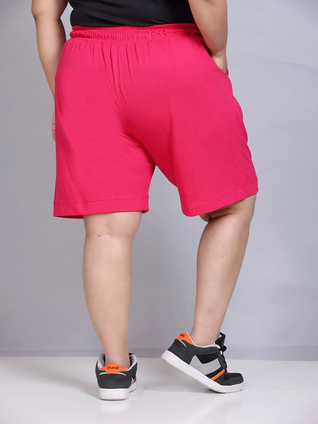 Plus Size Cotton Shorts For Women - Plain Bermuda - Pink