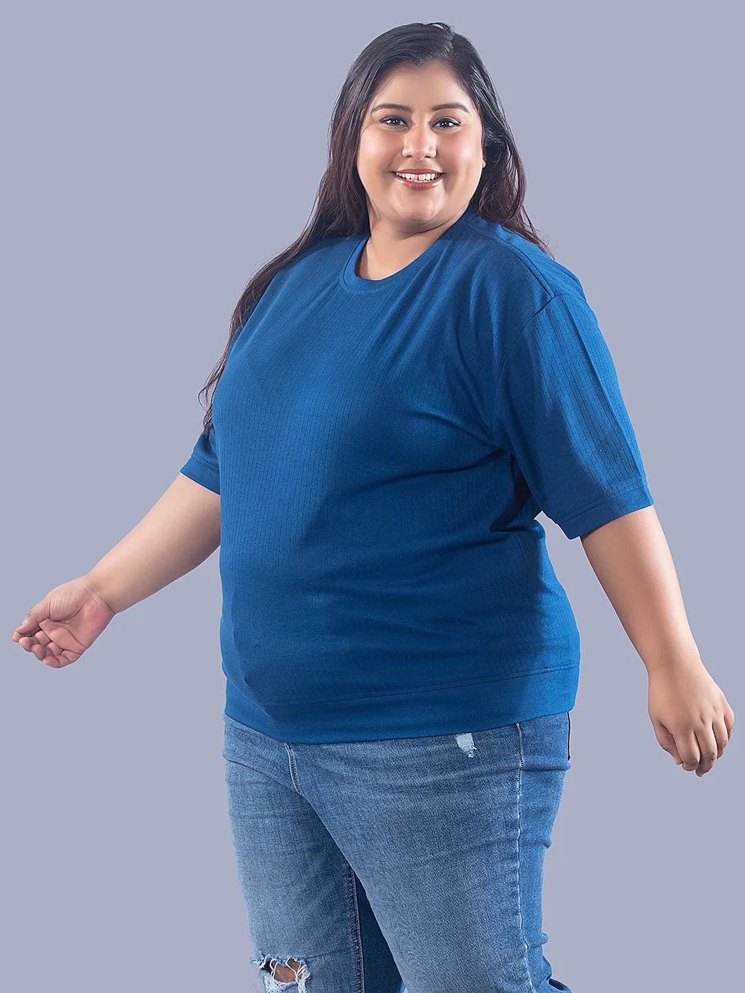 Plus Size Cotton Street Style T-shirts For Summer -Prime Blue