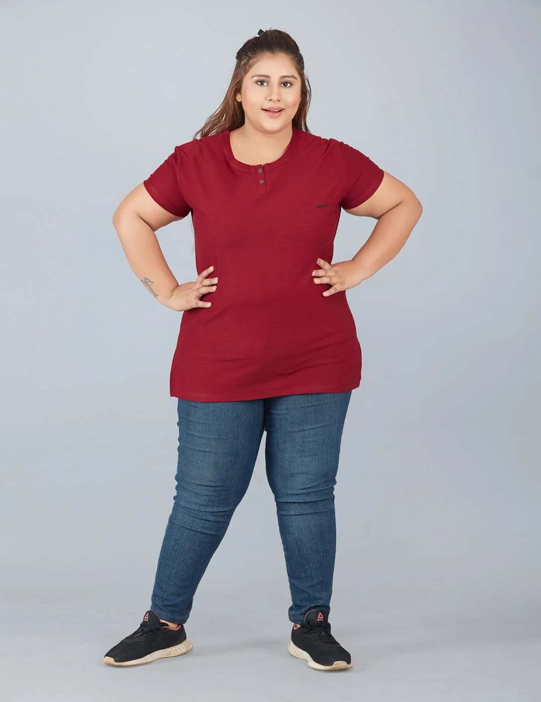 Plus Size Cotton T-shirts For Summer - Maroon