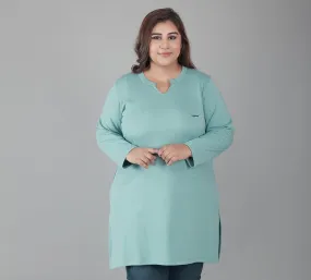 Plus Size Full Sleeves Long Top For Women - Sage