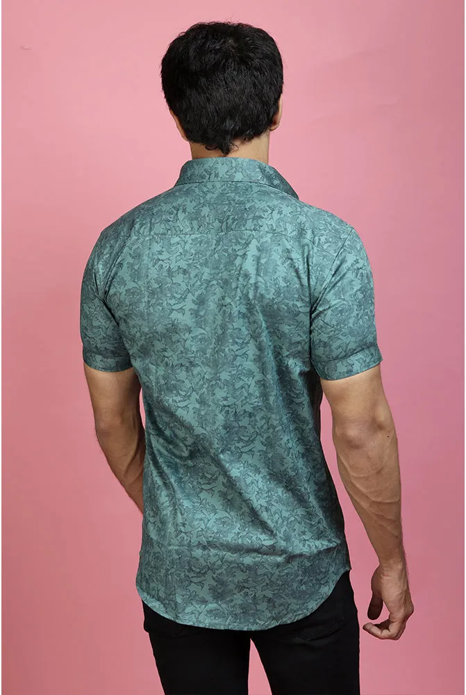 Printed Shirts for Men - Men Casual Mint Green Printed Shirt