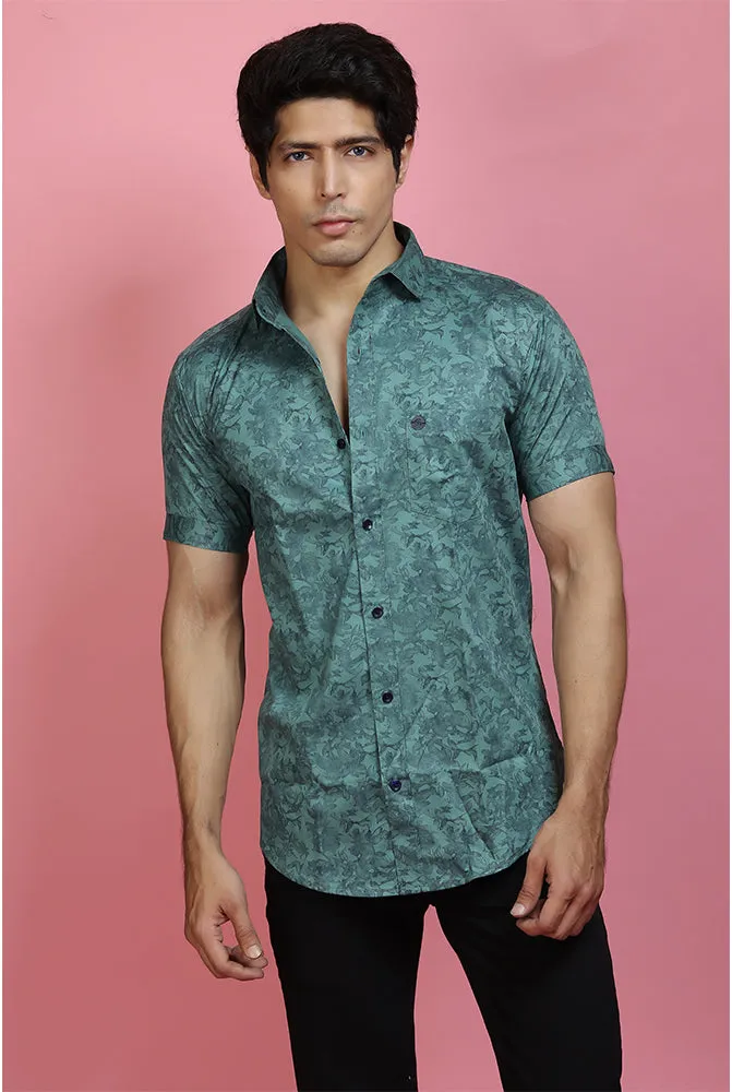 Printed Shirts for Men - Men Casual Mint Green Printed Shirt