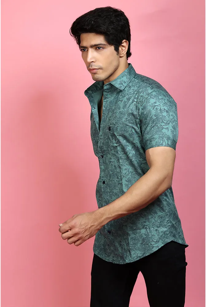 Printed Shirts for Men - Men Casual Mint Green Printed Shirt