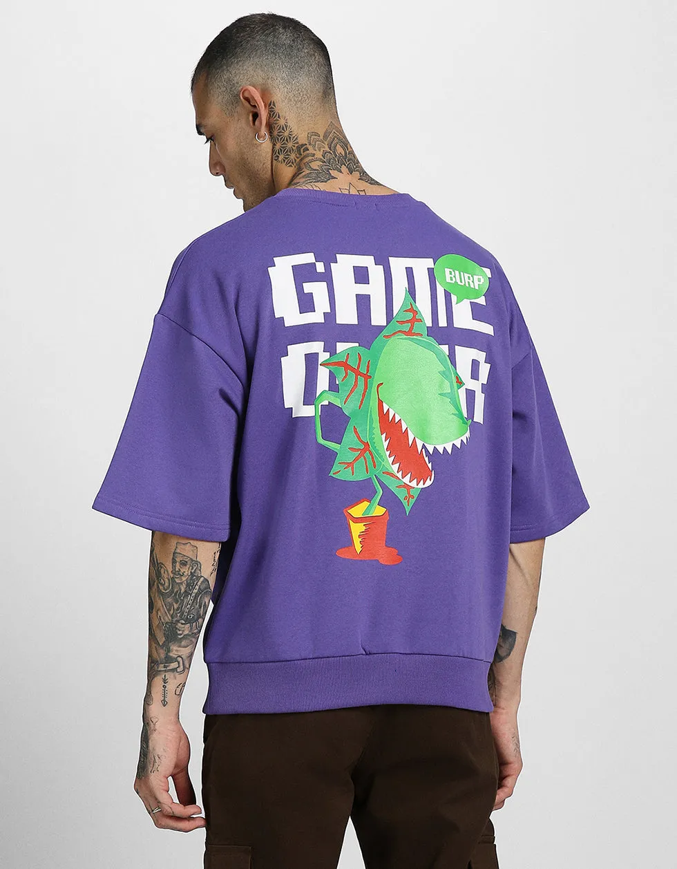 Purple Game Over Back Typographic Printed Sweatshirt