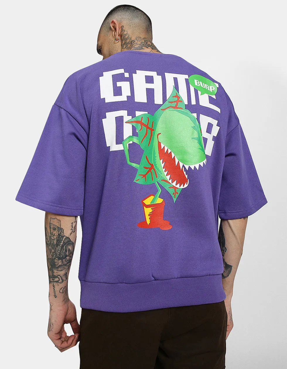 Purple Game Over Back Typographic Printed Sweatshirt