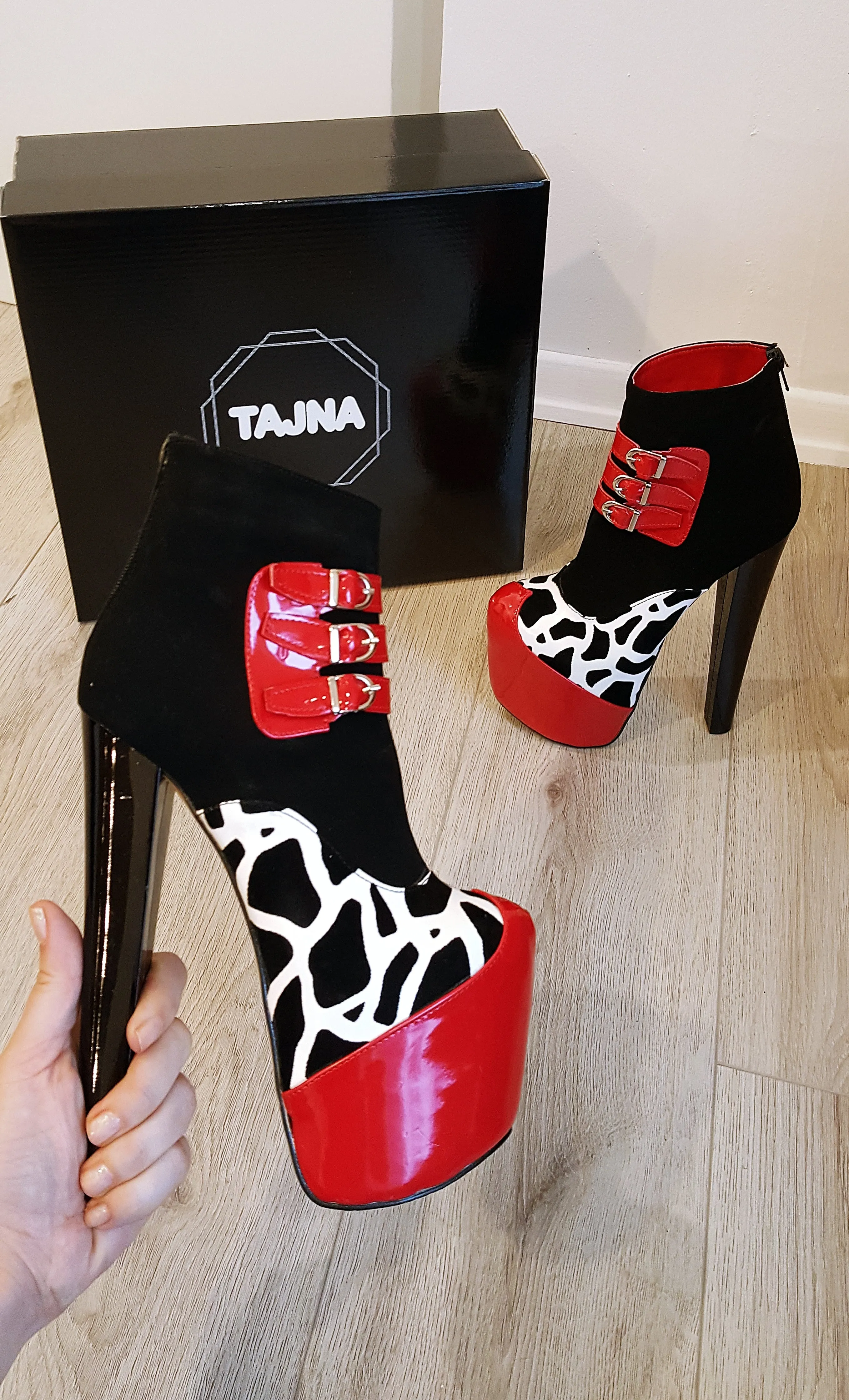 Red Black Leopard Ankle Platform Boots