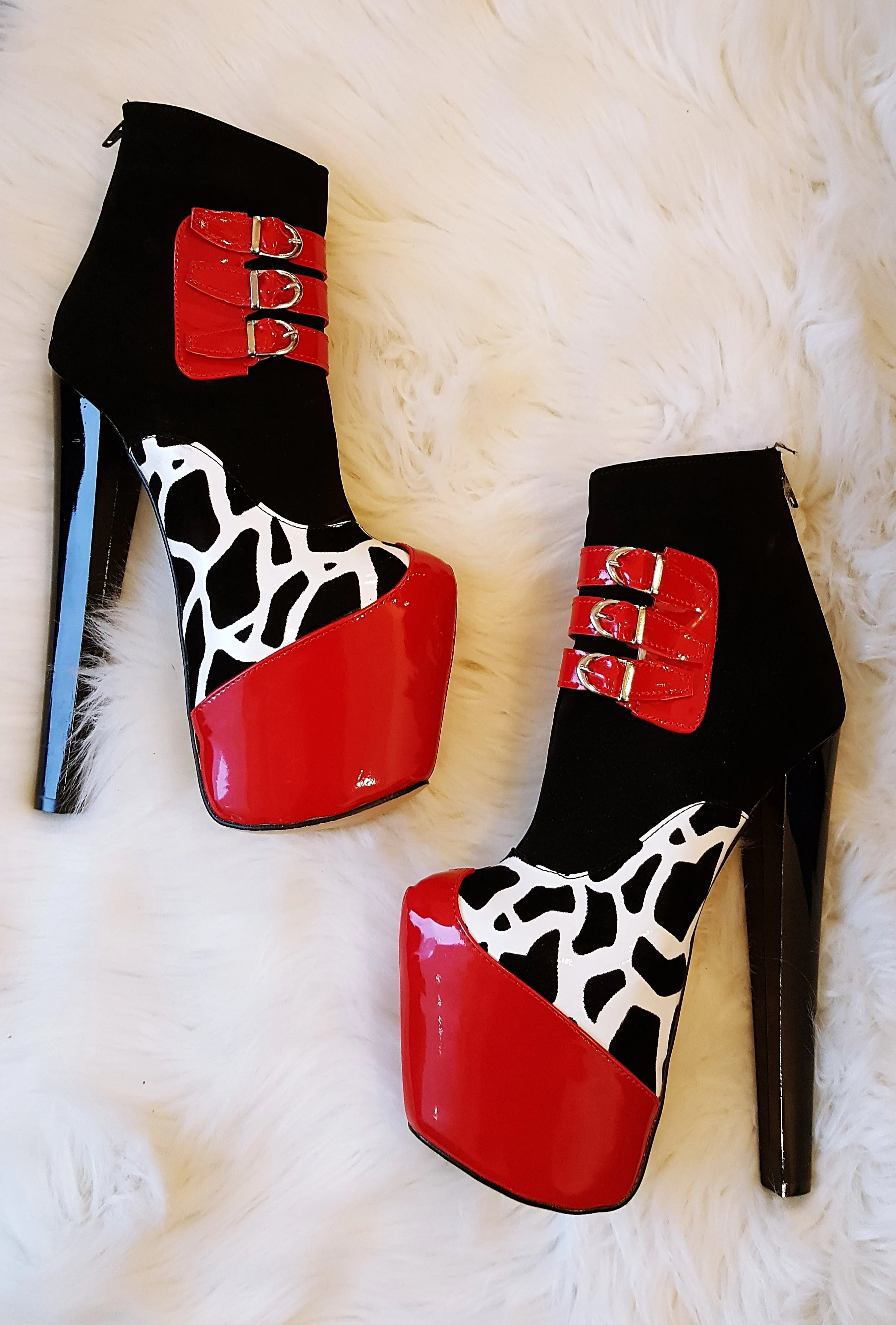 Red Black Leopard Ankle Platform Boots