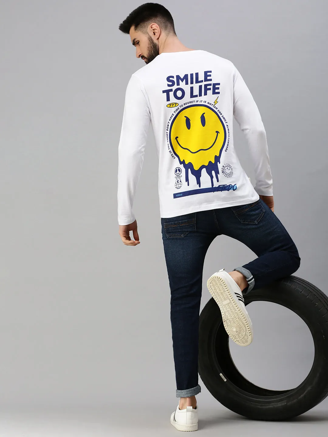 SMILE TO LIFE White Back Graphic Printed Tshirt