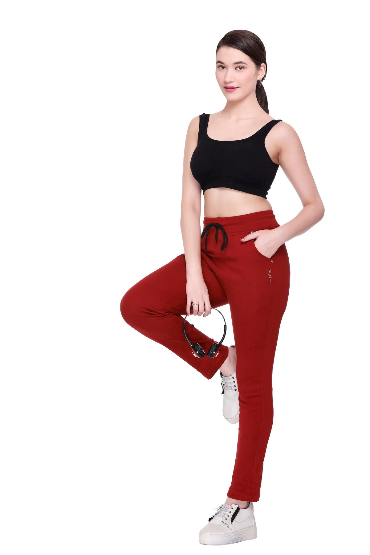 Stretchable Track Pants For Women - Cotton Lycra Activewear - Pack of 2 (Grey & Maroon)