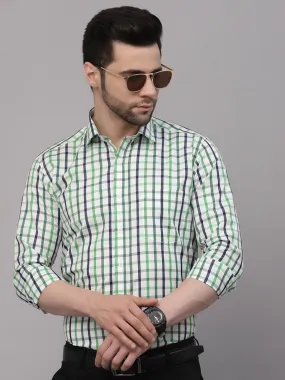 Style Quotient Men White And Bottle Green Checks Yarn Dyed PolyCotton Regular Formal Shirt