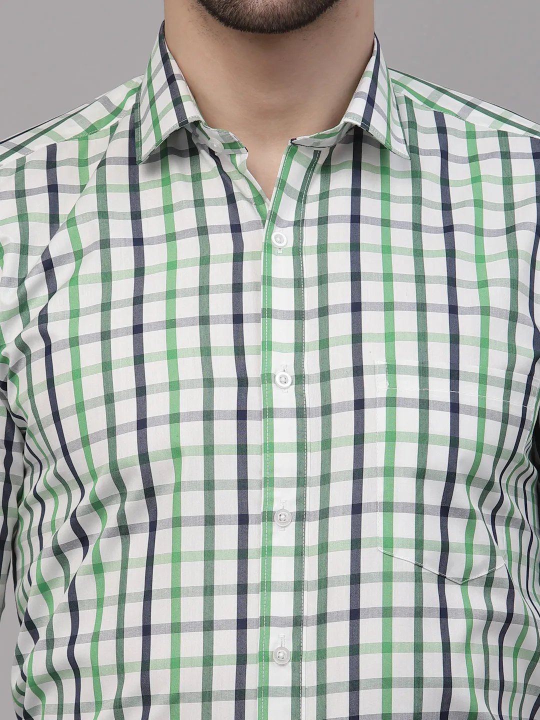 Style Quotient Men White And Bottle Green Checks Yarn Dyed PolyCotton Regular Formal Shirt