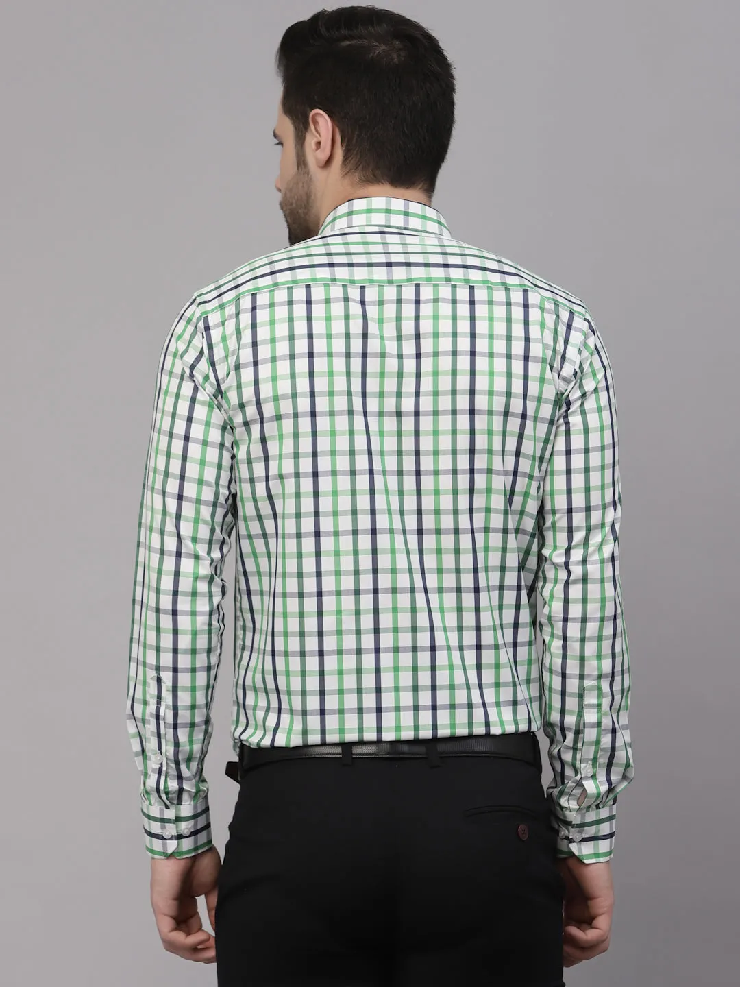 Style Quotient Men White And Bottle Green Checks Yarn Dyed PolyCotton Regular Formal Shirt