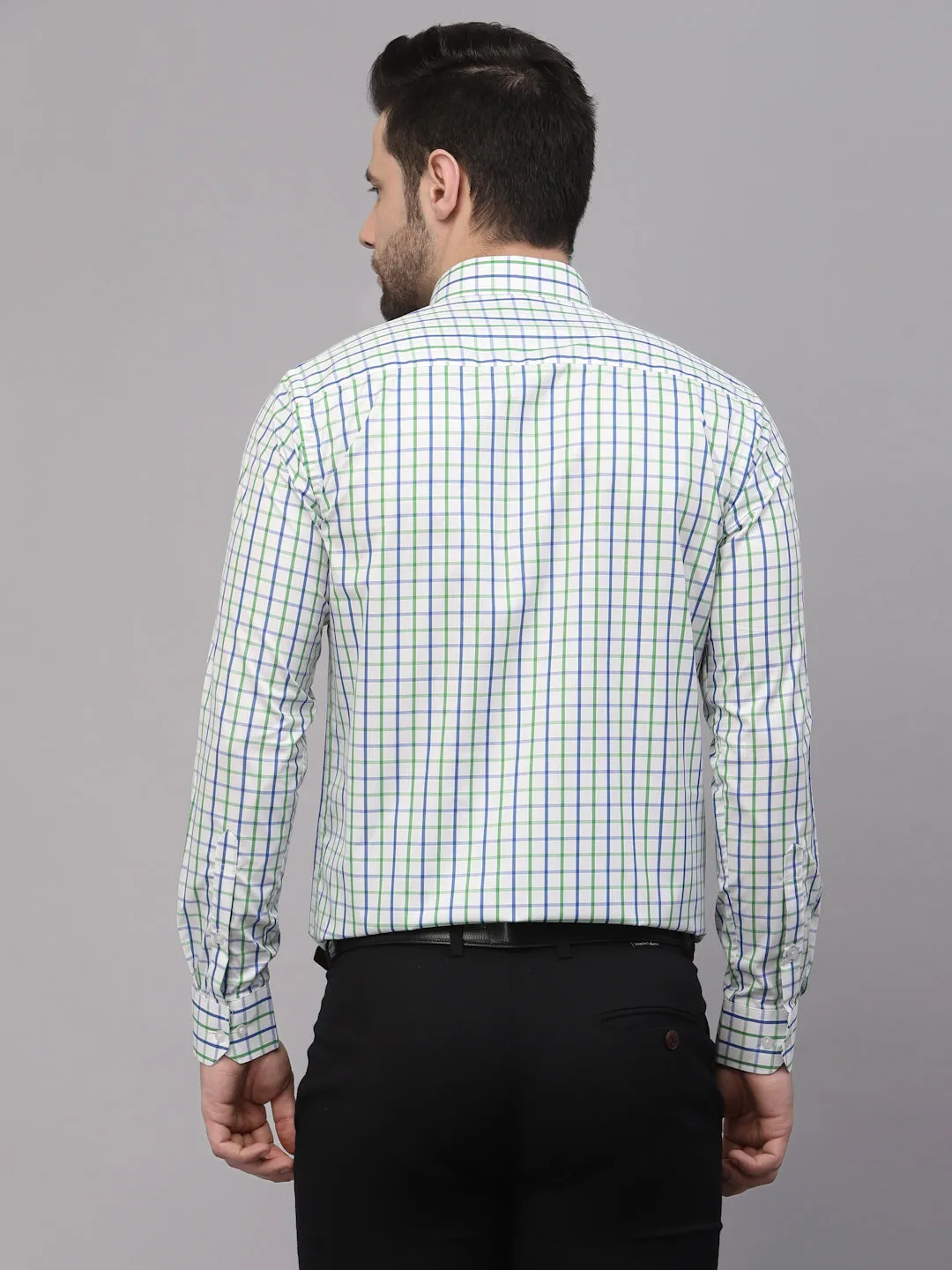 Style Quotient Men White And Green  Checks Yarn Dyed PolyCotton Regular Formal Shirt