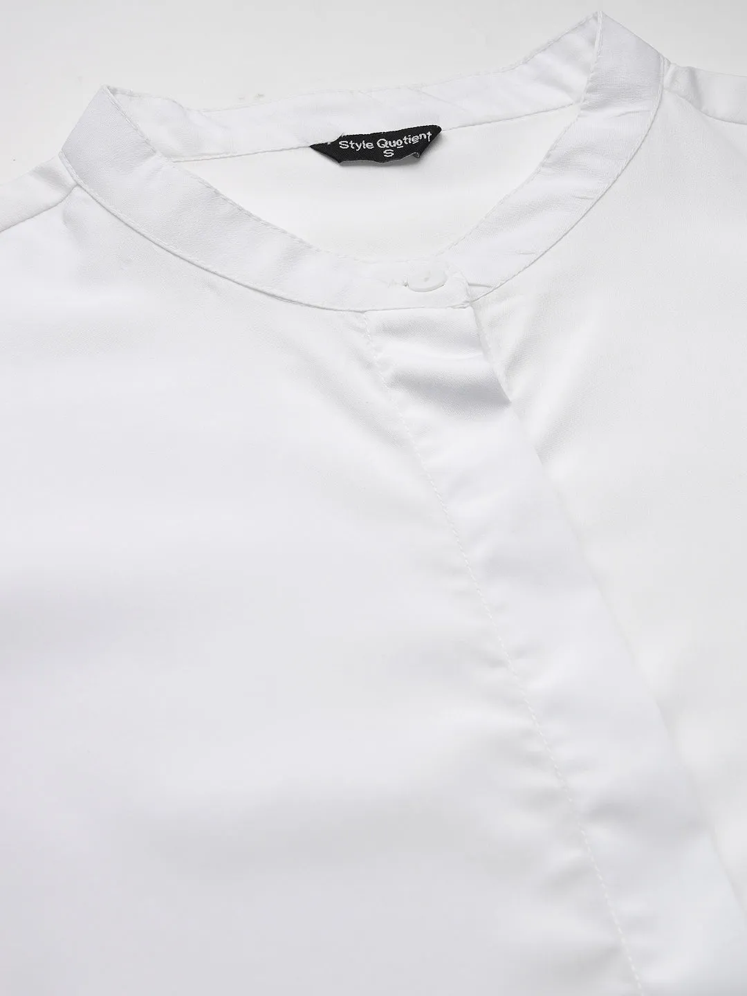 Style Quotient Woman formal White shirt with puff sleeve and band collar.