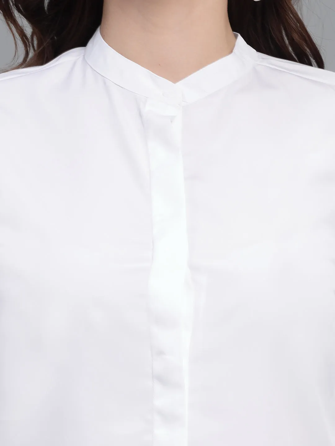 Style Quotient Woman formal White shirt with puff sleeve and band collar.