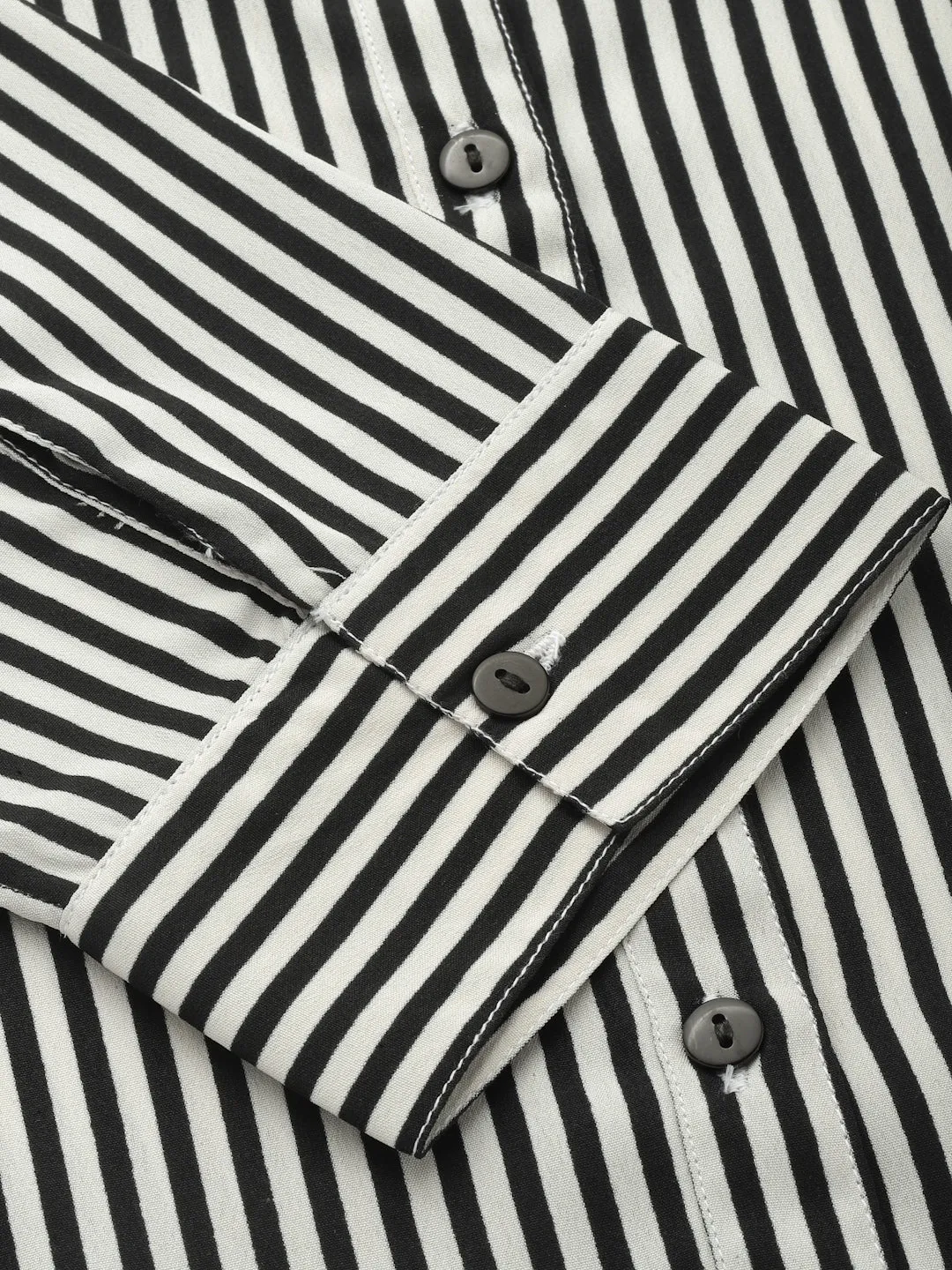 Style Quotient Women Black And White Stripe Polyester Regular Semi Formal Shirt