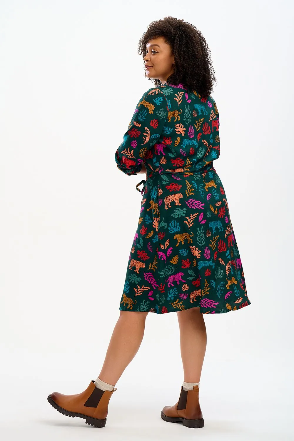 Sugarhill Brighton Dark Green Tiger Zadie Shirt Dress