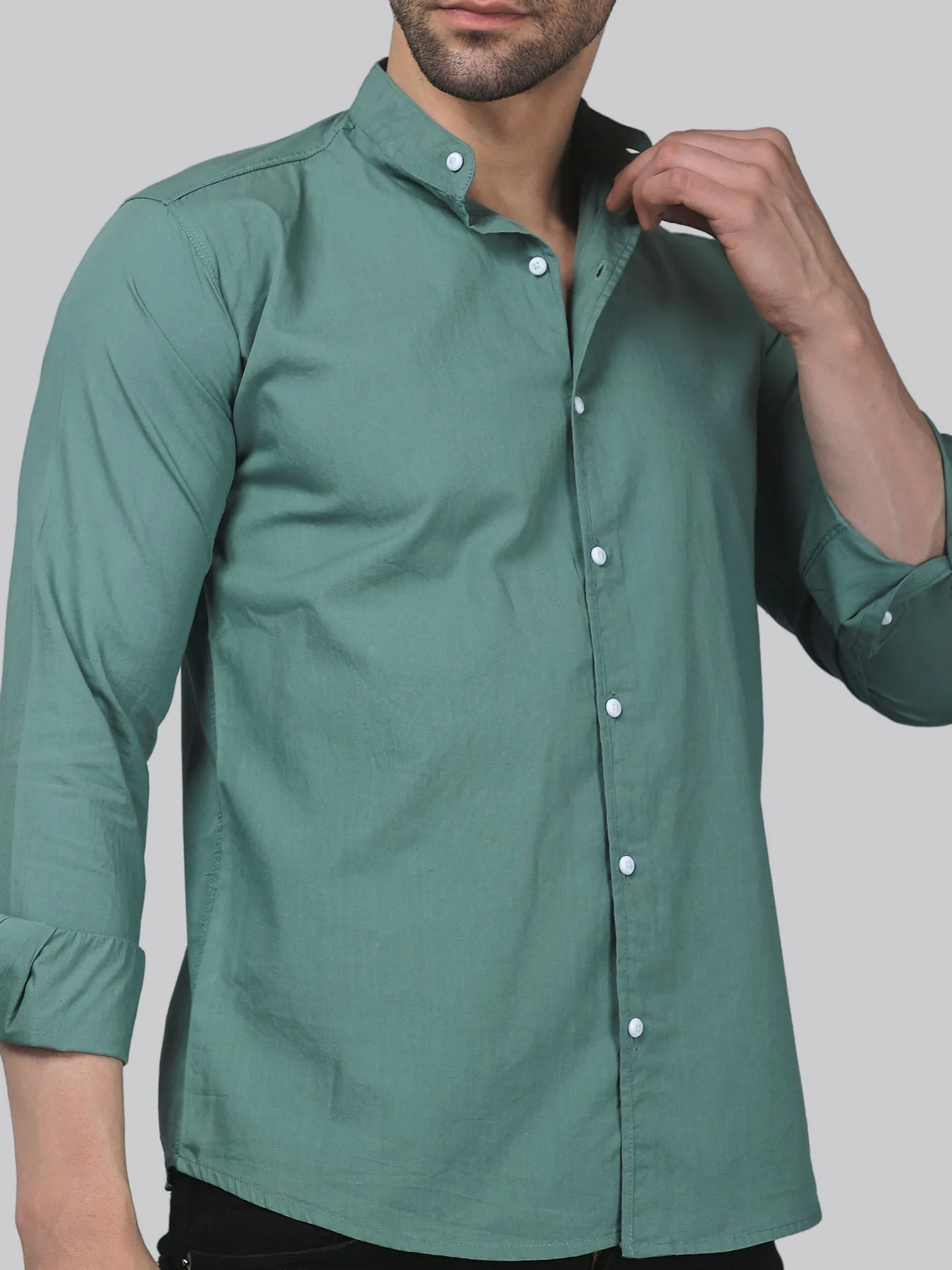 Tribal-fusion TryBuy Premium Mint-Green Cotton Button-Up Shirt For Men