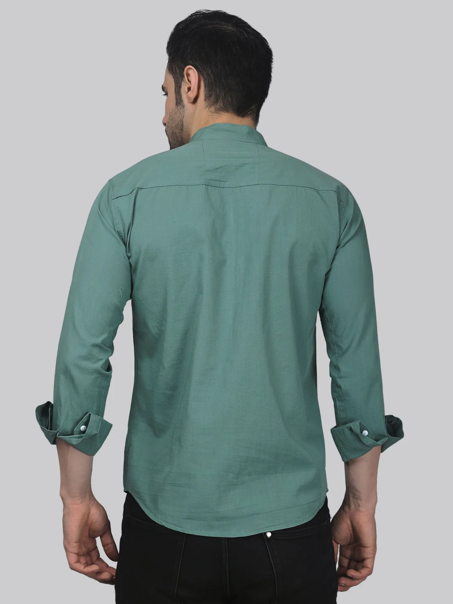 Tribal-fusion TryBuy Premium Mint-Green Cotton Button-Up Shirt For Men