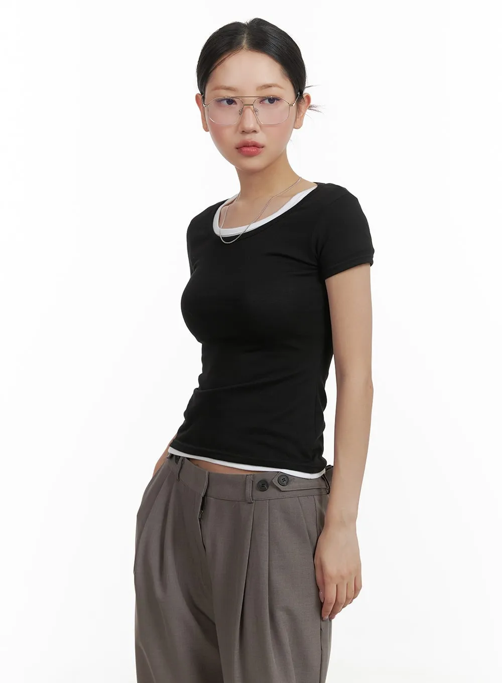 U Neck Slim Fit Tee CA409