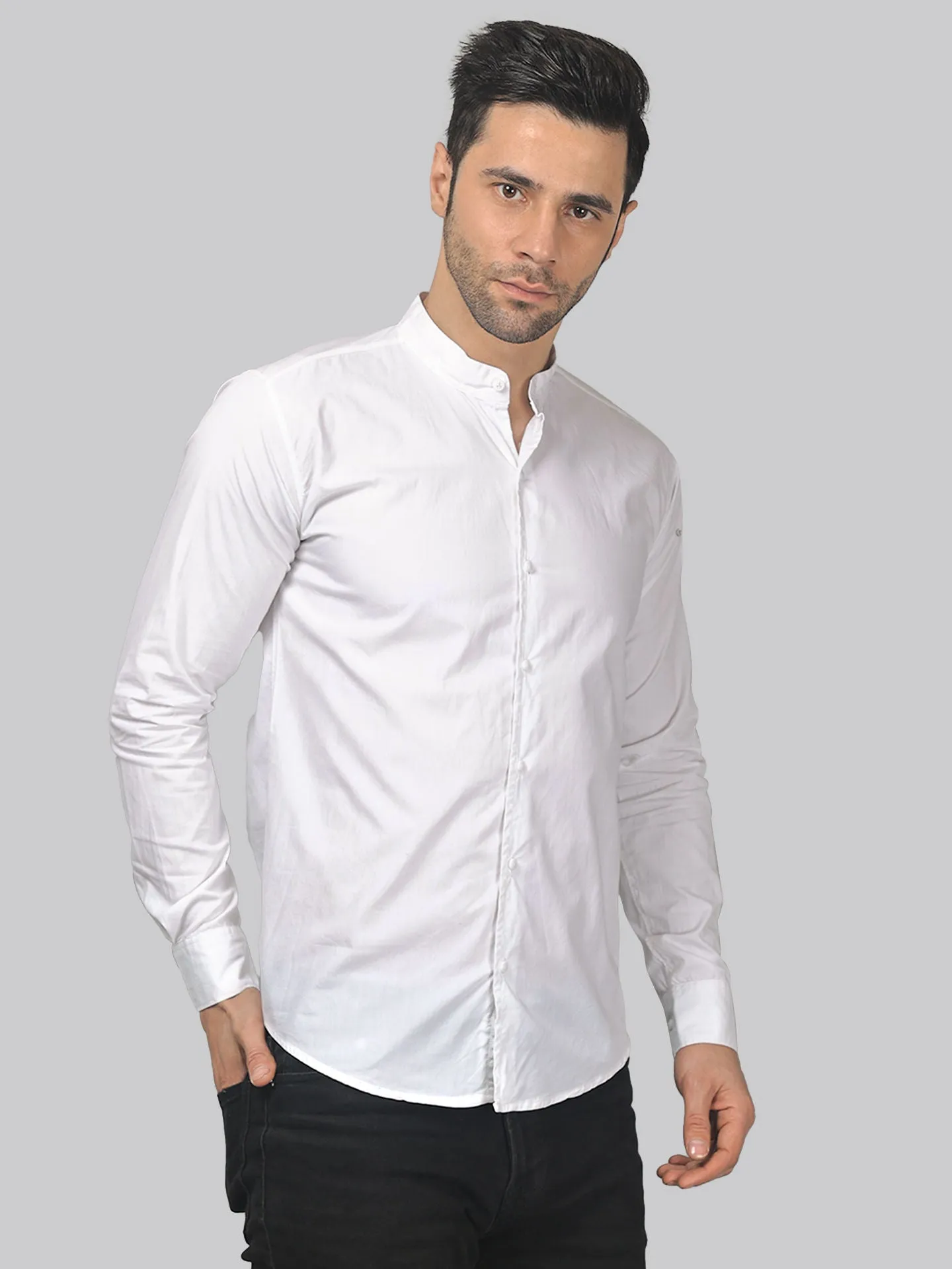 Urban-chic TryBuy Premium Solid White Cotton Button-Up Shirt For Men