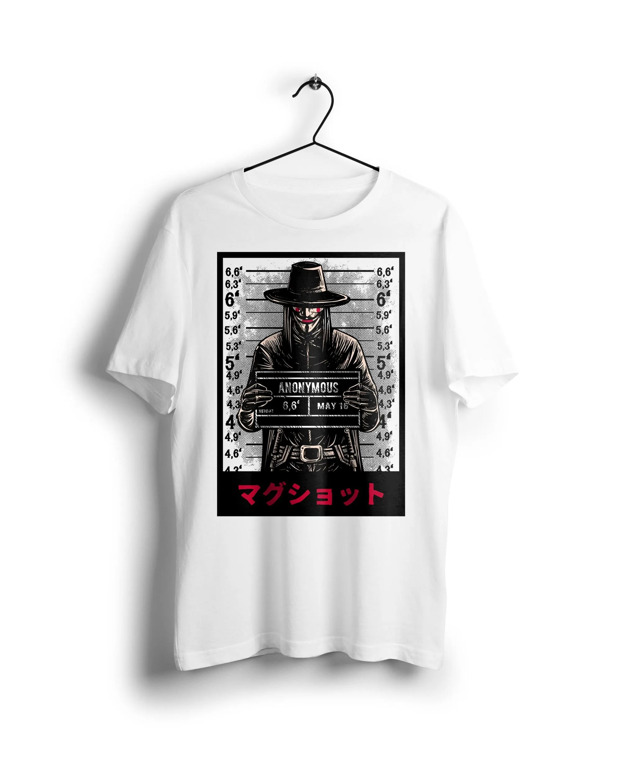 V for vendetta Anonymous Mugshot - Digital Graphics Basic T-shirt White