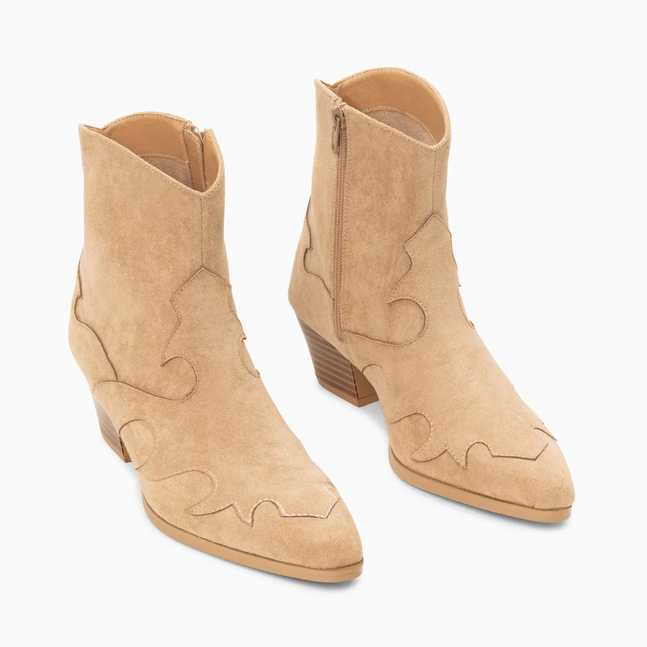 'Vanessa Wu' Beige Clyde Cowboy Boots with Western Cutouts