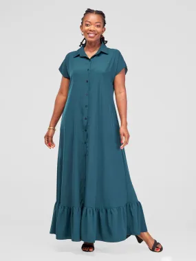 Vivo Asha Drop Shoulder Maxi Shirt Dress - Dark Green