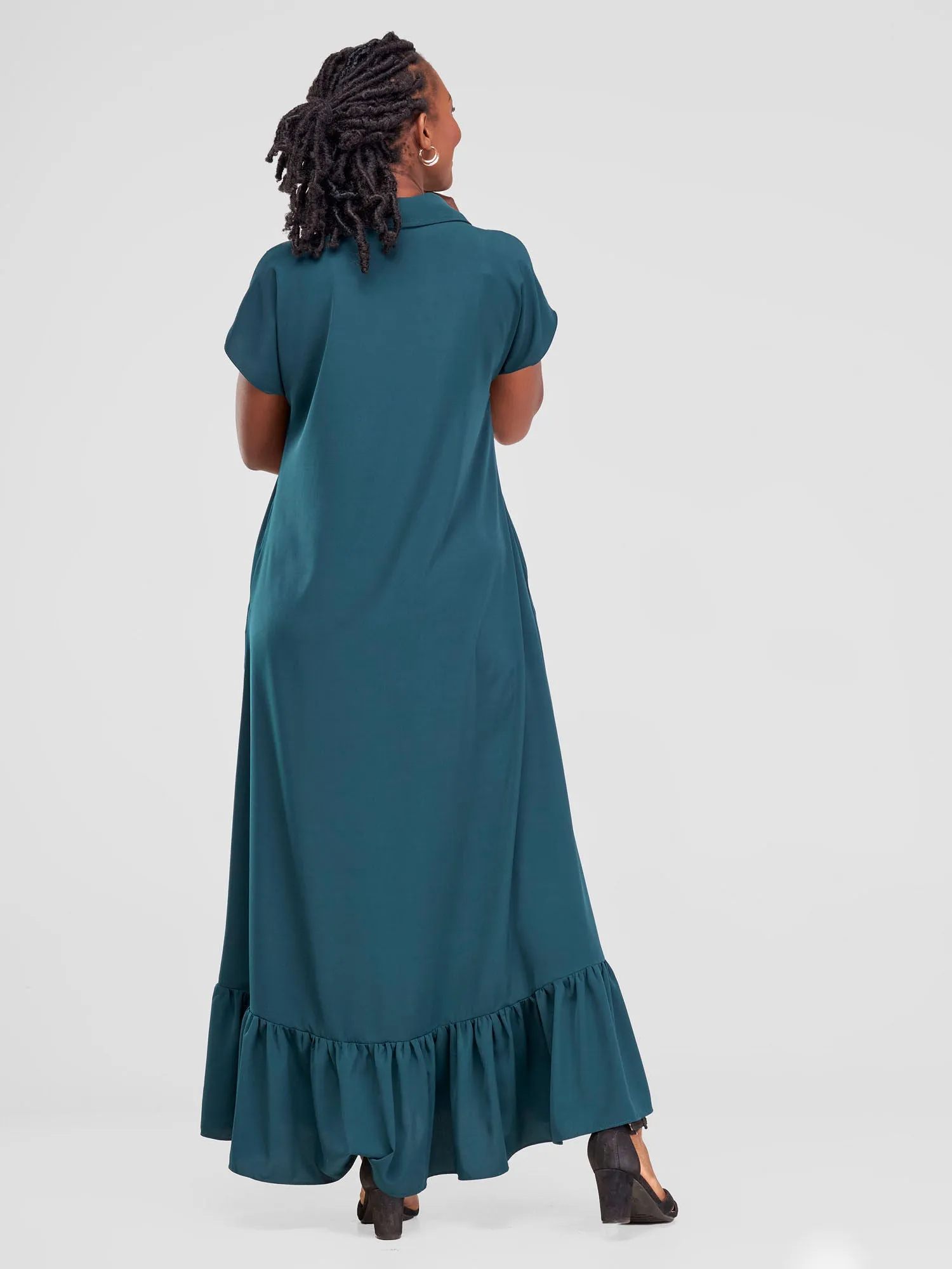 Vivo Asha Drop Shoulder Maxi Shirt Dress - Dark Green