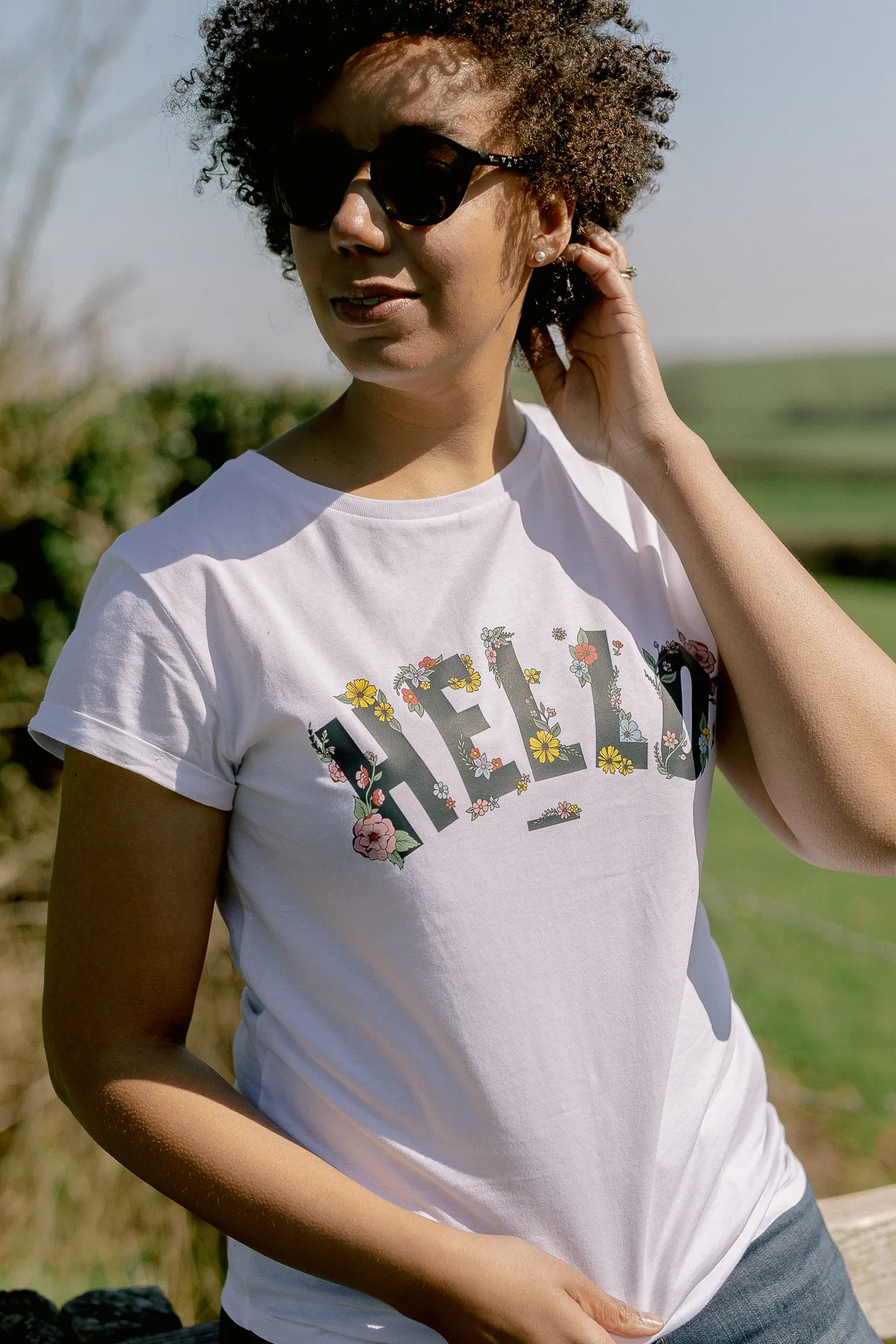 White Floral Hello T-Shirt