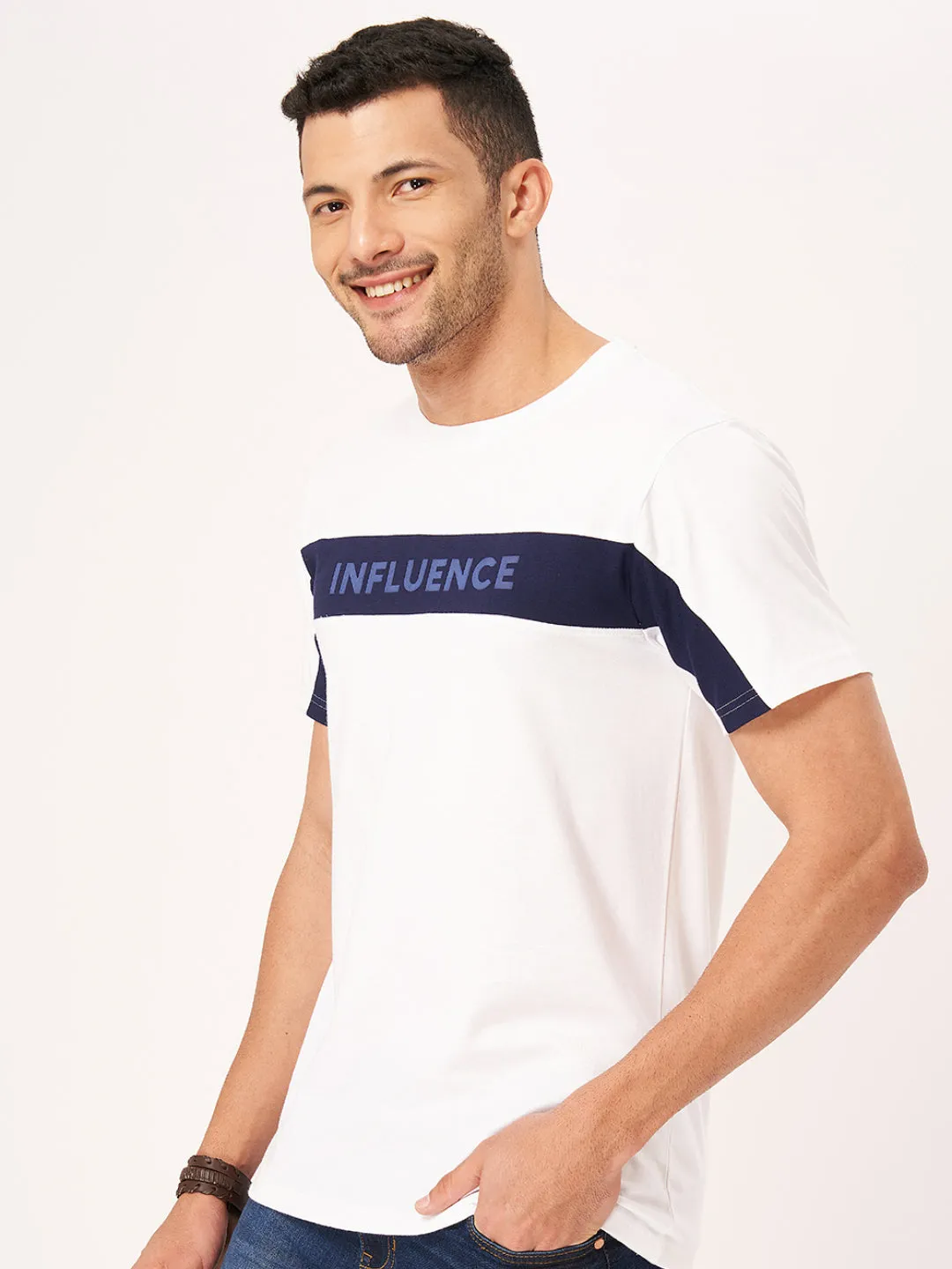 White Printed Half Sleeve T-shirt