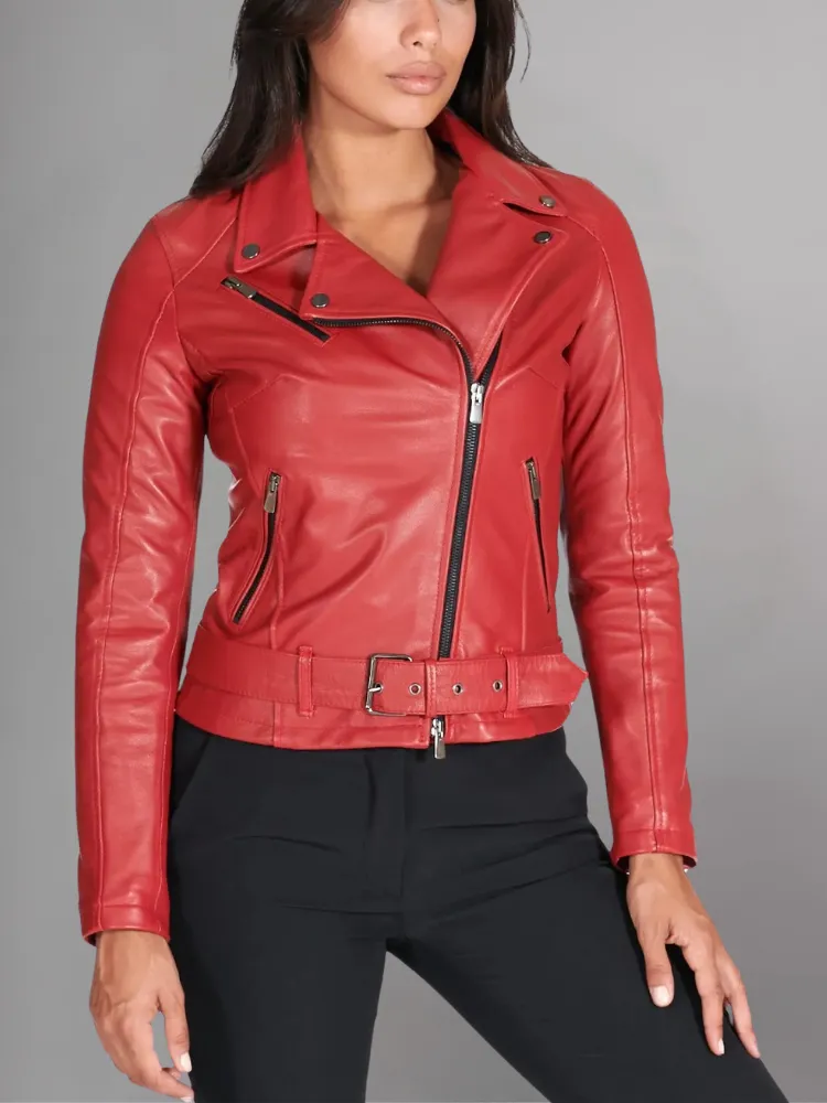 Women Green Cafe Racer Style Biker Genuine Leather Jacket