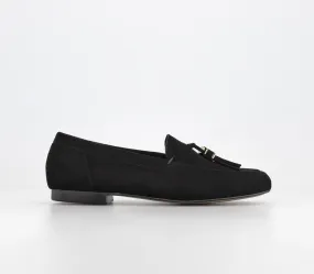 Womens Office Wide Fit: Flick  Retro Tassle Loafers Black Suede