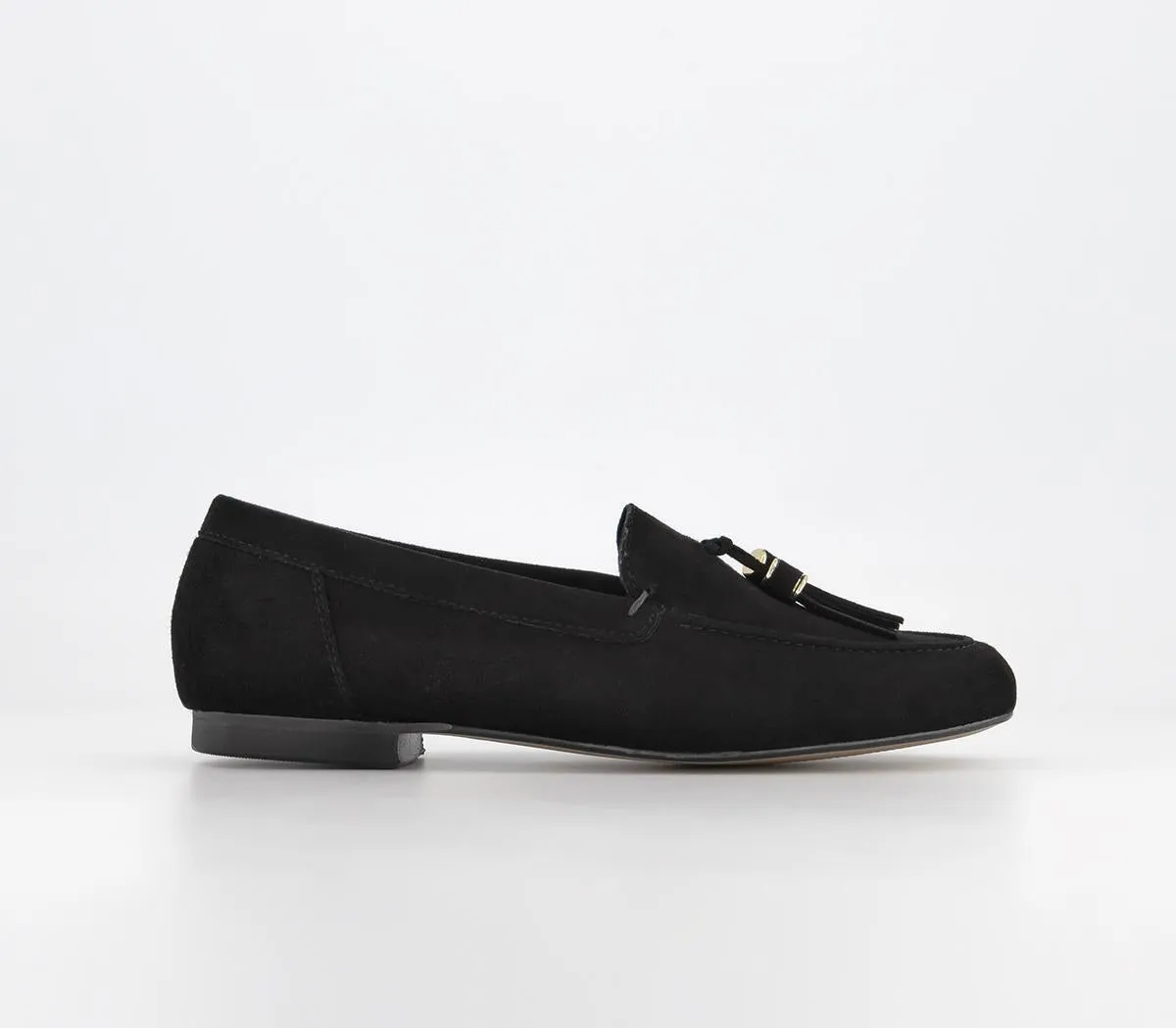 Womens Office Wide Fit: Flick  Retro Tassle Loafers Black Suede